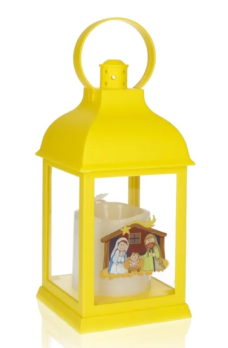 Duży, kolorowy lampion adwentowy LED (26 cm) z aniołkiem, idealny dla starszego dziecka na Roraty.