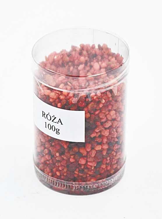 Mały słoik 100g z greckim kadzidłem żywicznym RÓŻA o nieregularnych granulkach w kolorze różanym.