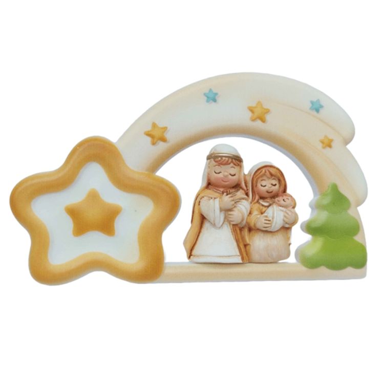 Stojąca figurka Świętej Rodziny 8 cm jako bezpieczna dekoracja dla dzieci - pogodne postacie Maryi, Józefa i Jezusa.