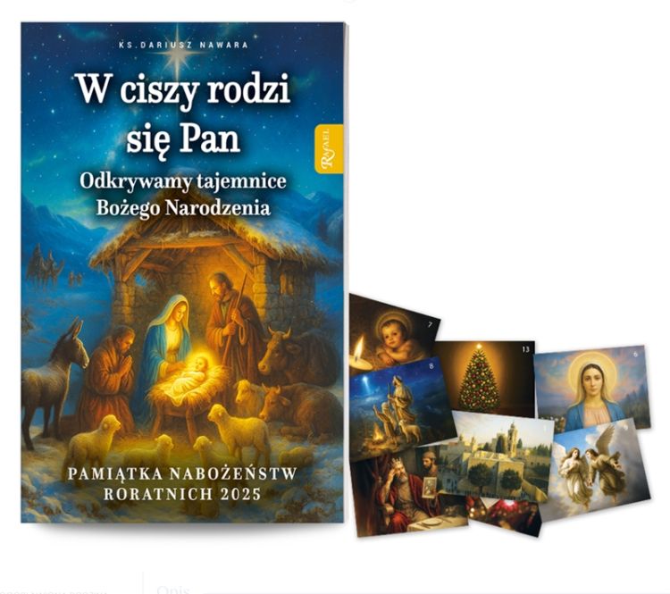 Okładka materiałów na Roraty 2025 "W ciszy rodzi się Pan" od wydawnictwa Rafael. Pakiet 25 sztuk z książeczką i 21 naklejkami.