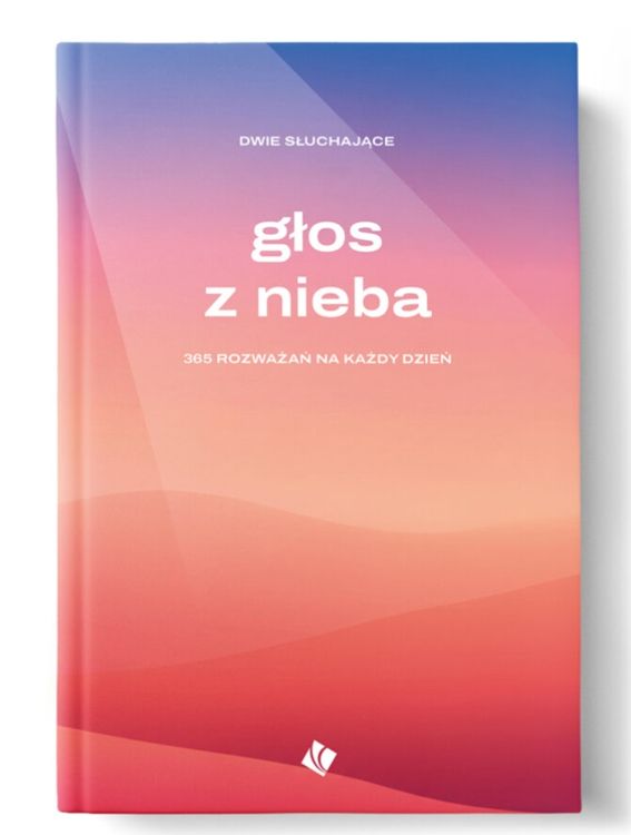 Okładka książki Głos z nieba Wydawnictwa Szaron w pastelowych odcieniach różu i błękitu.