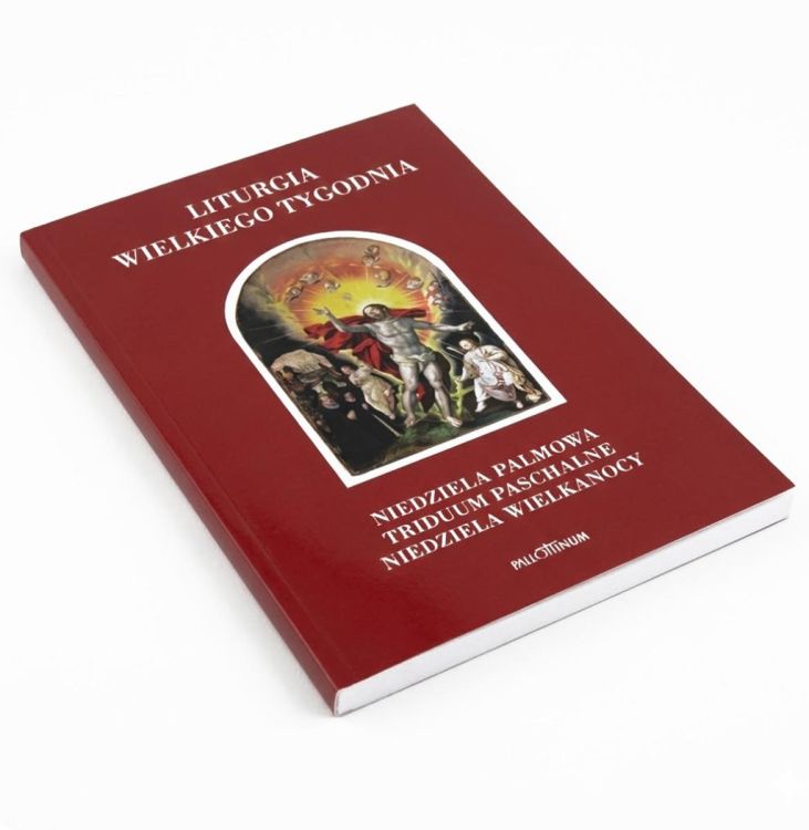 Okładka książki Liturgia Wielkiego Tygodnia Wydawnictwa Pallottinum z wizerunkiem Zmartwychwstałego Chrystusa.