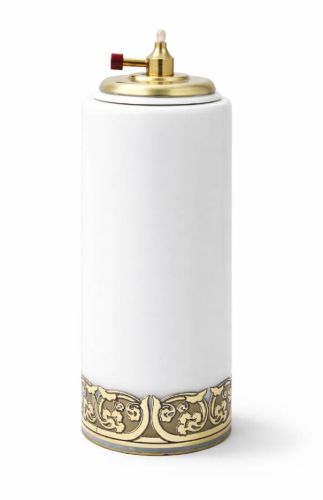 Świeca ołtarzowa olejowa biała 8x20 cm parafina złota bordiura ornamentowa regulowany wkład olejowy polska pracownia