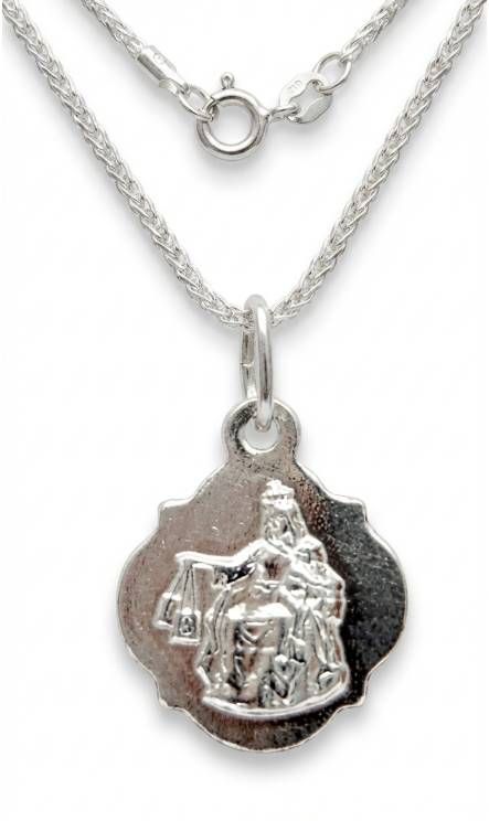 medalik szkaplerzny M-09 srebro 925 średnica 1,2 cm na łańcuszku pancerka diamentowana 0,5 mm białe tło, e-religijne.pl