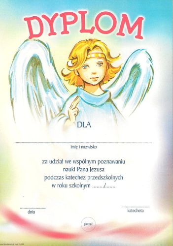 Dyplom za udział w katechezie - przedszkole 10/029  e-religijne.pl
