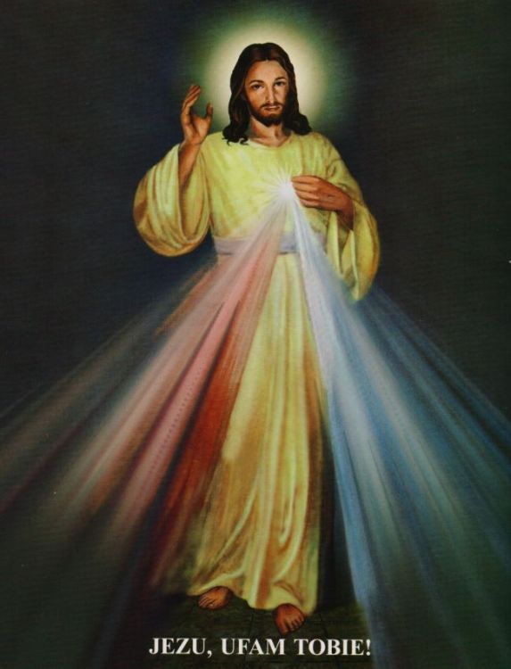 Pomoce duszpasterskie: Obrazek Jezusa Miłosiernego "Jezu Ufam Tobie" 20 cm x 25 cm. Obrazki, dyplomy, karnety. Sklep wysyłkowy e-religijne.pl