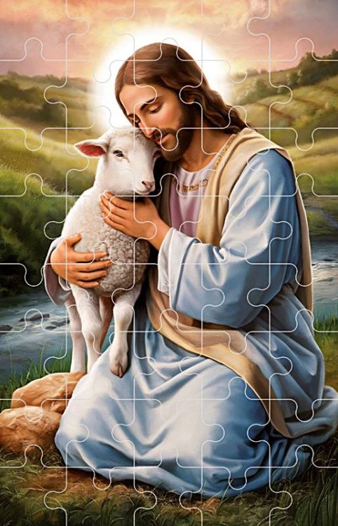 puzzle wielkanocne Jezus Dobry Pasterz 40 elementów tektura 13x20 cm dla dzieci 5+