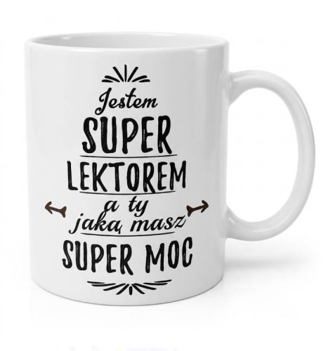 kubek ceramiczny lektora biały 360 ml napis Super Lektorem średnica 80 mm wysokość 95 mm