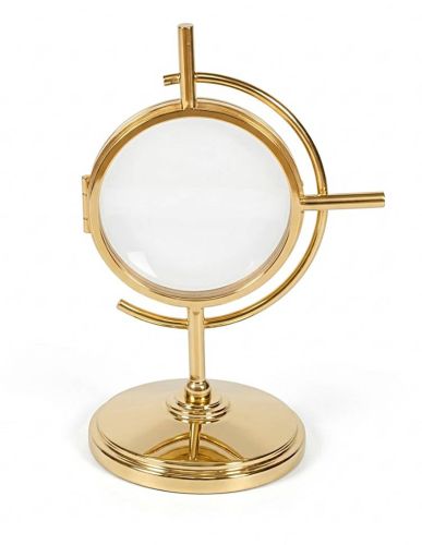 Mała monstrancja pozłacana mosiądz wys. 17 cm podwójne szkło na standardowe hostie – pracownia Calix polska