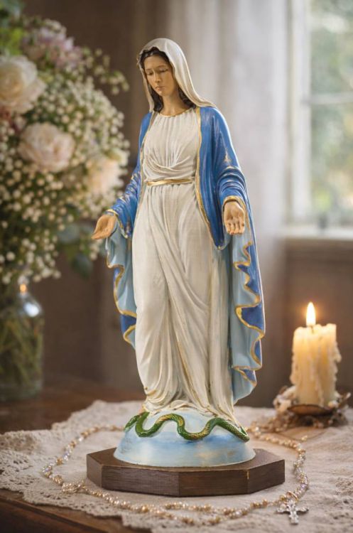 figura Matki Bożej Niepokalanej 30 cm ręcznie malowana masa żywiczna drewniana podstawa e-religijne.pl