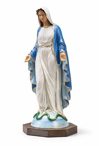 figura Niepokalana 30 cm żywica ręcznie malowana niebieski płaszcz złota lamówka wąż zielony