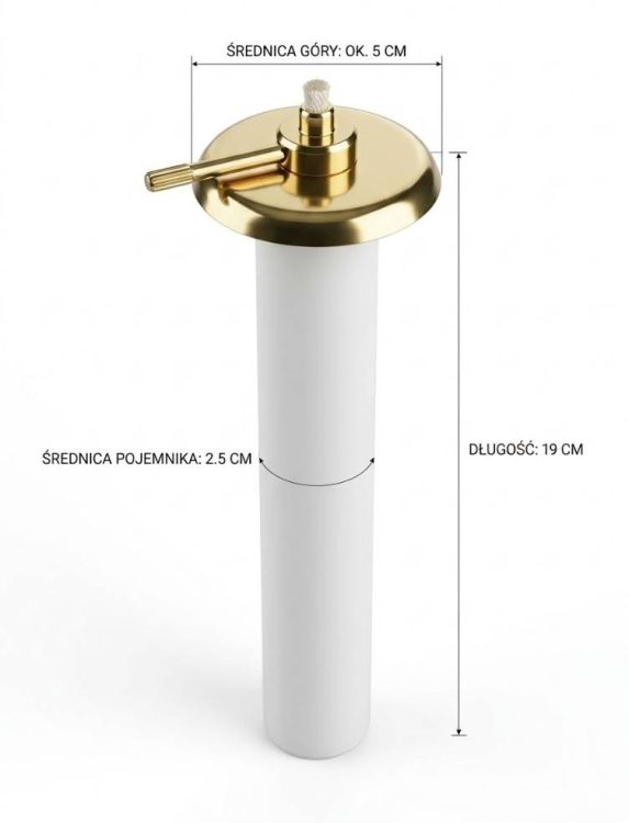 wkład olejowy cienki 2,5 cm wymiary długość 19 cm średnica głowicy 5 cm mosiężny regulator knota