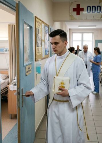 bursa do chorych Komunia święta szpital akolita alba stuła złota bursa haftowana z monstrancją posługa chorych oddział szpitalny