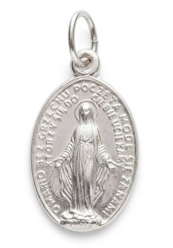 Medalik srebrny Niepokalana Cudowny Medalik rewers próba 925 z modlitwą