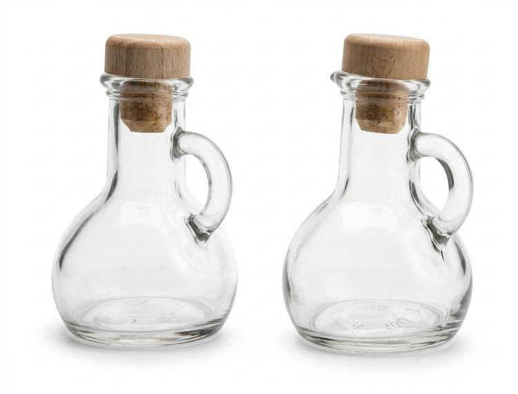 Ampułki liturgiczne szklane komplet grube szkło korek bukowy 100 ml