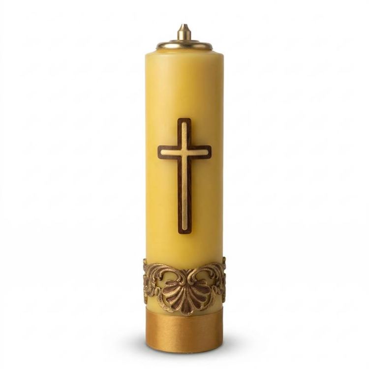 Świeca ołtarzowa na wkład olejowy utwardzana parafina krzyż ornament 30 cm
