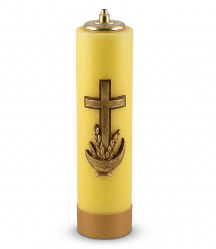 Świeca ołtarzowa na wkład olejowy krzyż kłosy eucharystyczne utwardzana parafina 30 cm