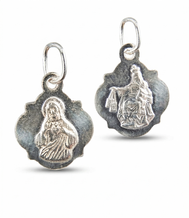 medalik szkaplerzny srebrny koniczynka MZ4212 awers Matka Boża Szkaplerzna rewers Serce Jezusa próba 925