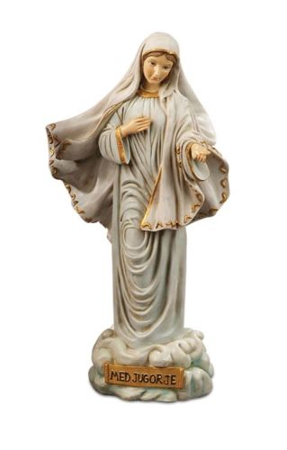 figurka matki bożej królowej pokoju z medjugorje 20 cm żywica malowana ręcznie złocenia domowy ołtarzyk