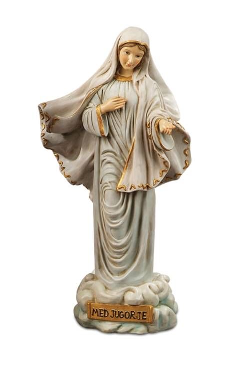 figurka matki bożej królowej pokoju z medjugorje 20 cm żywica malowana ręcznie złocenia domowy ołtarzyk