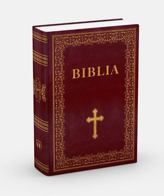 Biblia Warszawsko-Praska – bordowa oprawa ze złoceniami po zdjęciu obwoluty komunijnej