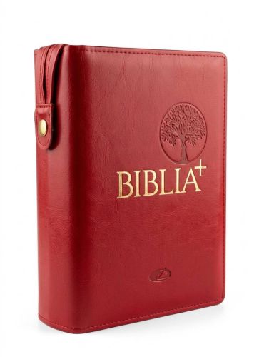 Okładka na Biblię Plus czerwona skóra ekologiczna zamek tłoczenie drzewo oliwne Edycja św. Pawła