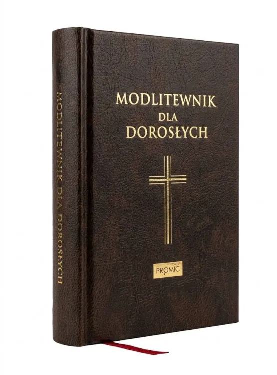 modlitewnik dla dorosłych oprawa brązowa skóropodobna PROMIC ze złoconym krzyżem i tasiemkami
