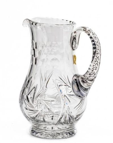 Lavabo kryształowe duże 200 ml z ręcznym szlifem gwiaździstym na stopce — dzban liturgiczny do Mszy uroczystej, producent Wrzos Kryształy