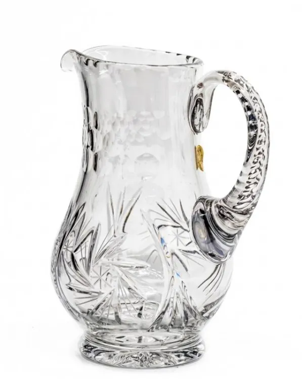 Lavabo kryształowe duże 200 ml z ręcznym szlifem gwiaździstym na stopce — dzban liturgiczny do Mszy uroczystej, producent Wrzos Kryształy