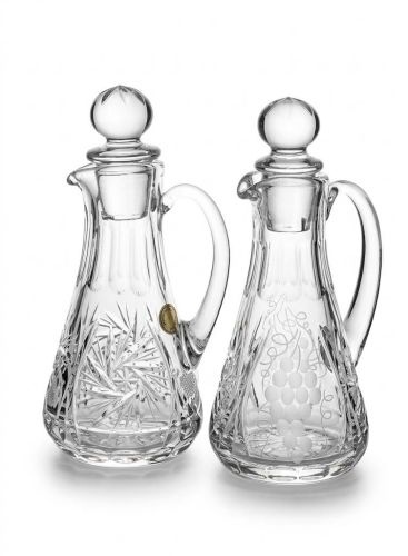 Komplet ampułek kryształowych Wrzos 80 ml — szlif gwiaździsty i winogronowy, korki kuliste, polska pracownia rzemieślnicza Tarnów