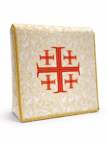 Bursa do chorych AS438 z haftem krzyża jerozolimskiego, tkanina brokatowa złota, wymiary 18×18 cm, producent ASGA Kierlikówka