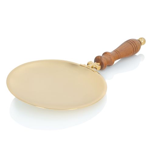 Patena ministrancka złocona 17,5 cm z drewnianą rączką — największa patena komunijna z uchwytem do Komunii Świętej