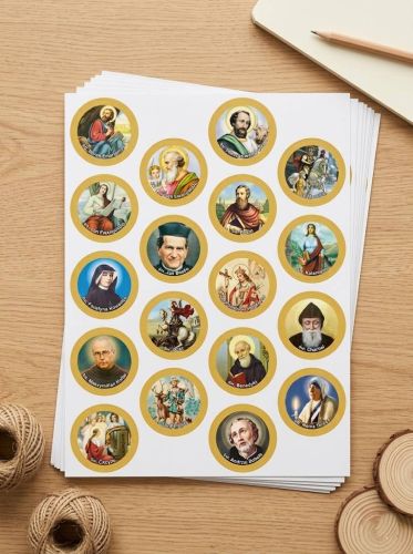 Zestaw 10 arkuszy naklejek Święci 2 — ewangeliści i święci nowożytni, 200 naklejek katechetycznych, e-religijne.pl