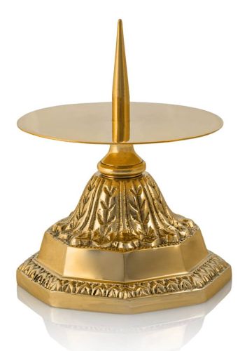 Lichtarz mosiężny P162 odlewany, polerowany, na ołtarz — wysokość 7 cm, talerzyk pod świecę 9 cm