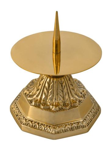 Lichtarz mosiężny P162 na ołtarz — widok z góry, talerzyk 9 cm ze szpicem, ośmioboczna podstawa