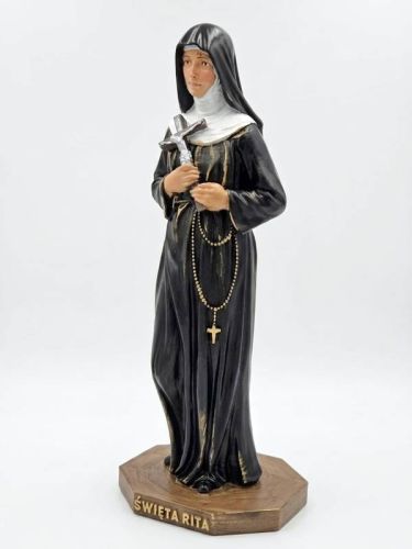Święta Rita figura 30 cm ręcznie malowana żywica augustianka krzyż różaniec stygmat na czole ikonografia