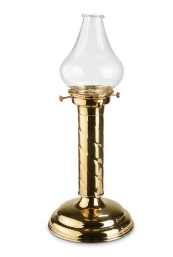 Lichtarz akolitka L12 z polerowanego mosiądzu z wkładem olejowym 180 ml i szklanym kloszem, całkowita wysokość 44 cm