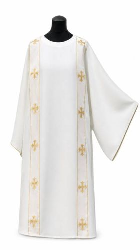 Dalmatyka biała diakońska ASGA Kierlikówka — szata na święcenia diakonatu, packshot na manekinie