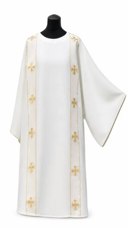 Dalmatyka biała diakońska ASGA Kierlikówka — szata na święcenia diakonatu, packshot na manekinie