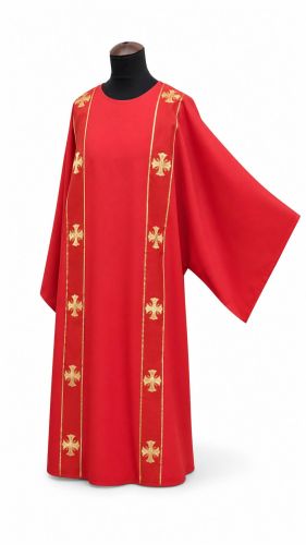 Dalmatyka czerwona diakońska — Wielki Piątek, Pięćdziesiątnica, święta męczenników, bierzmowanie. ASGA Kierlikówka, ze stułą diakońską w komplecie.