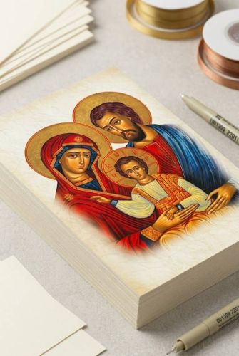 Pocztówka z ikoną Świętej Rodziny, format 10x15 cm, folia błysk, opakowanie 100 sztuk