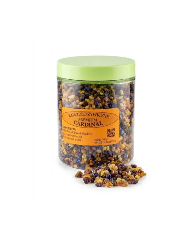 Kadzidło żywiczne PREMIUM CARDINAL 200 g — ziarna w bursztynie, granacie i ciemnych brązach