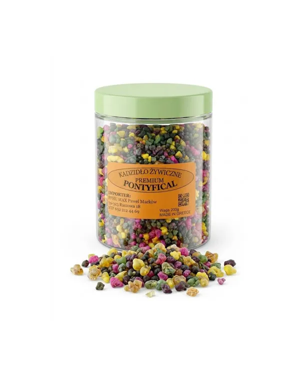 Kadzidło żywiczne PREMIUM PONTYFICAL 200 g — wielokolorowe ziarna w żółci, różu, zieleni i czerni