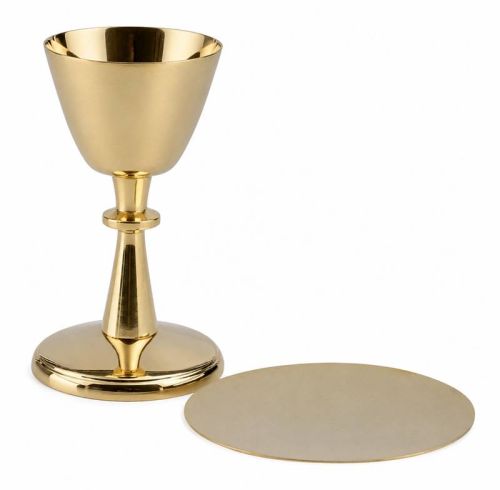 Mały kielich mszalny z pateną Sandner, mosiądz złocony, wysokość 13 cm