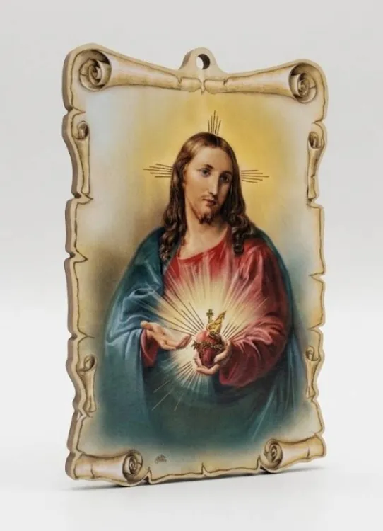Obrazek Najświętsze Serce Pana Jezusa HDF 9,5 × 14 cm — pamiątka Pierwszej Komunii i prezent religijny.