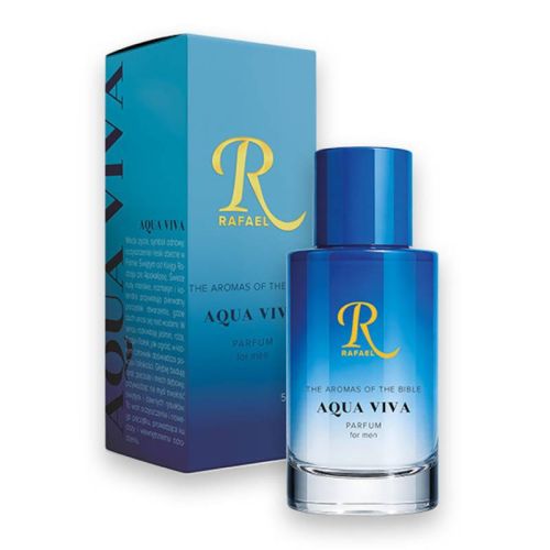Perfumy męskie AQUA VIVA marki Rafael, niebieski flakon 50 ml z motywem wody życia — e-religijne.pl