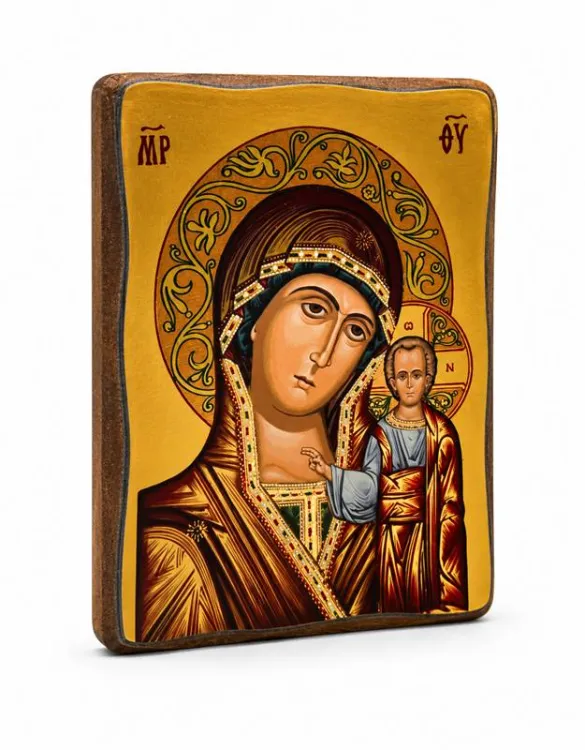 Ikona grecka Matka Boża Kazańska, Hodegetria, stojące błogosławiące Dzieciątko, złote tło, 10×14 cm