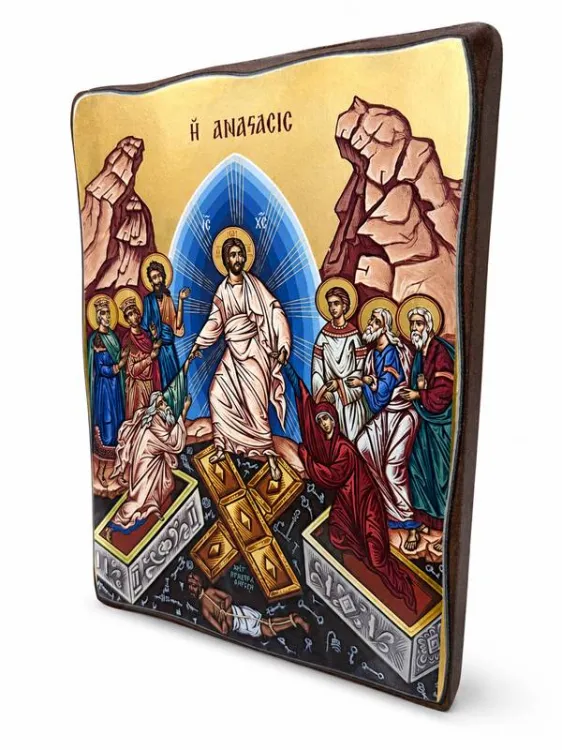 Ikona bizantyjska Zmartwychwstanie Pańskie Anastasis — ikony greckie na desce