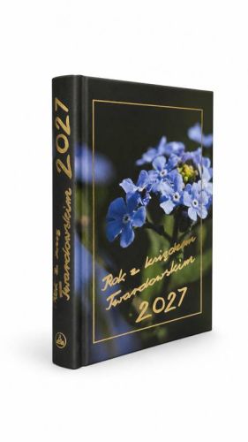 Kalendarz kieszonkowy Rok z księdzem Twardowskim 2027, twarda oprawa z niebieskimi niezapominajkami, Wydawnictwo Diecezjalne Sandomierz