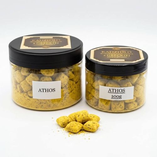 Kadzidło Athos z Góry Athos – żywiczne poduszeczki w dwóch słoikach 100 g i 250 g